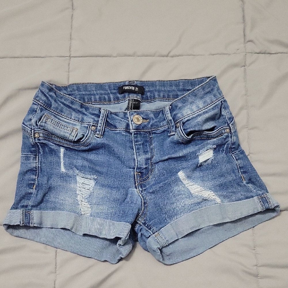 Forever 21 Distressed Light Blue Jean Shorts
